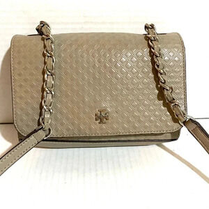 Tory Burch small gray leather crossbody handbag
